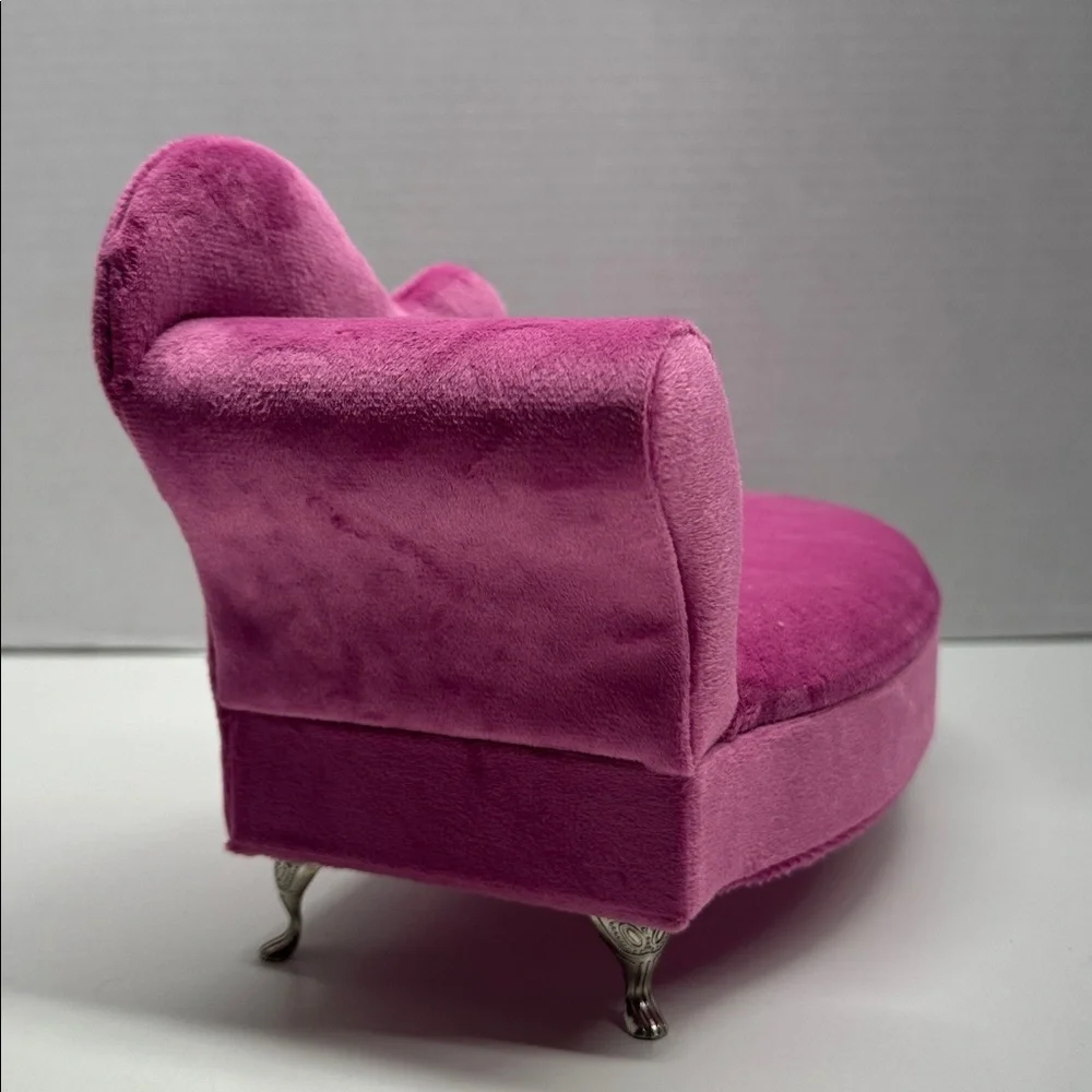 Couch Chaise Lounge Miniature Velvet Jewelry Organize Box Storage Case Mini Pink
